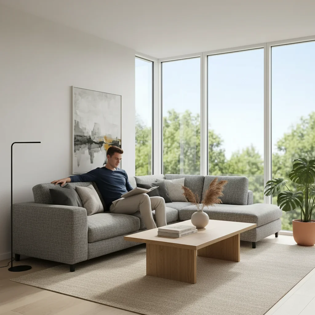 Living room with AI-added stranger on couch