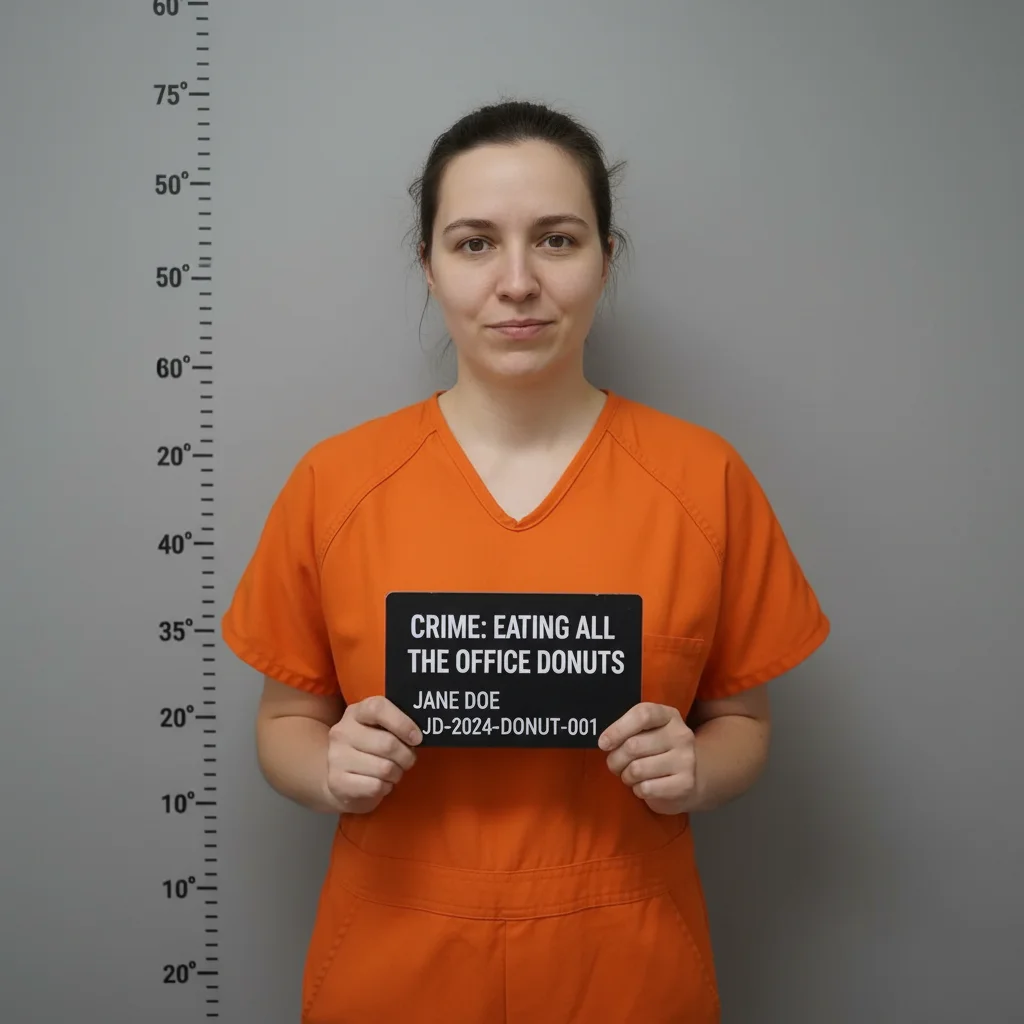 Photo after transform selfie into a prison inmate booking photo with AI