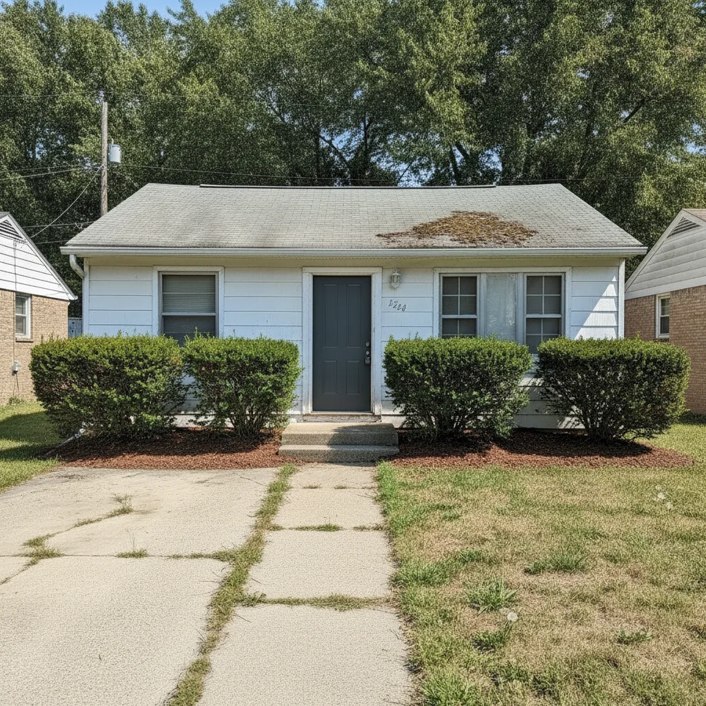 Same house with fresh white paint, charcoal door, and clean landscaping