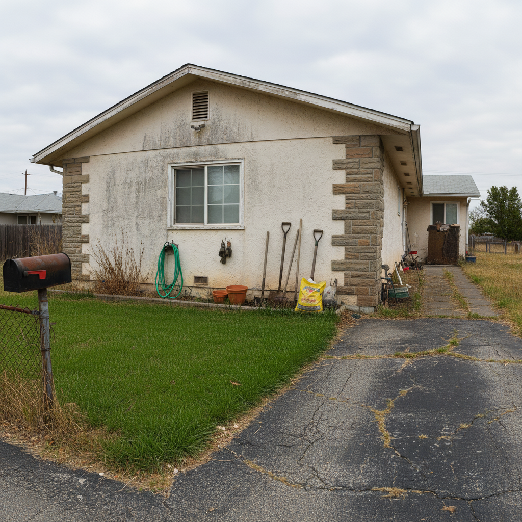 Same kitchen with bright warm lighting showing countertops and cabinets clearly