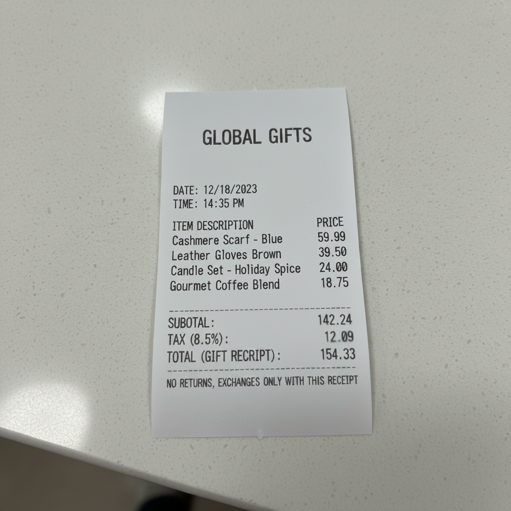 Same receipt with prices blurred, items visible