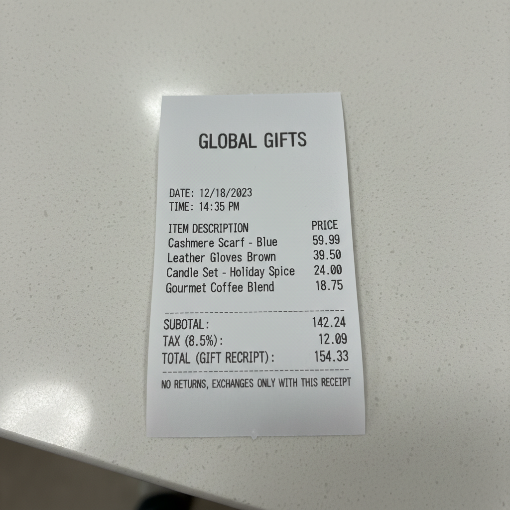 Gift receipt with visible prices