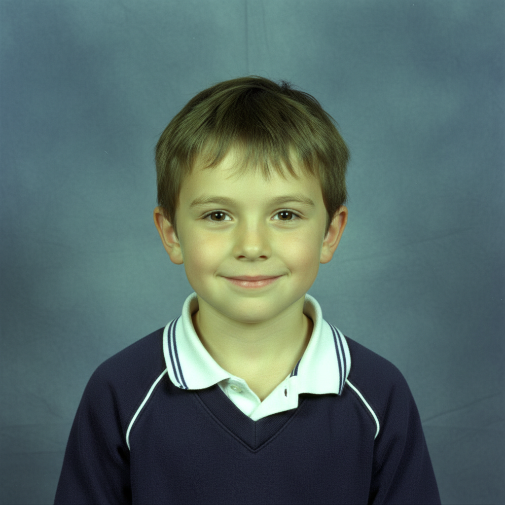 School portrait with harsh flash and fluorescent color cast
