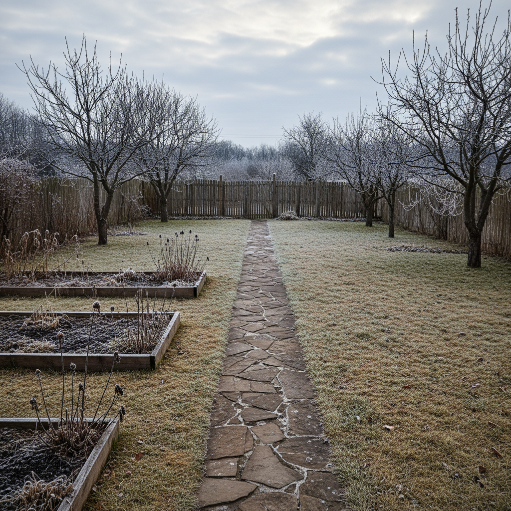 Street with bare winter trees