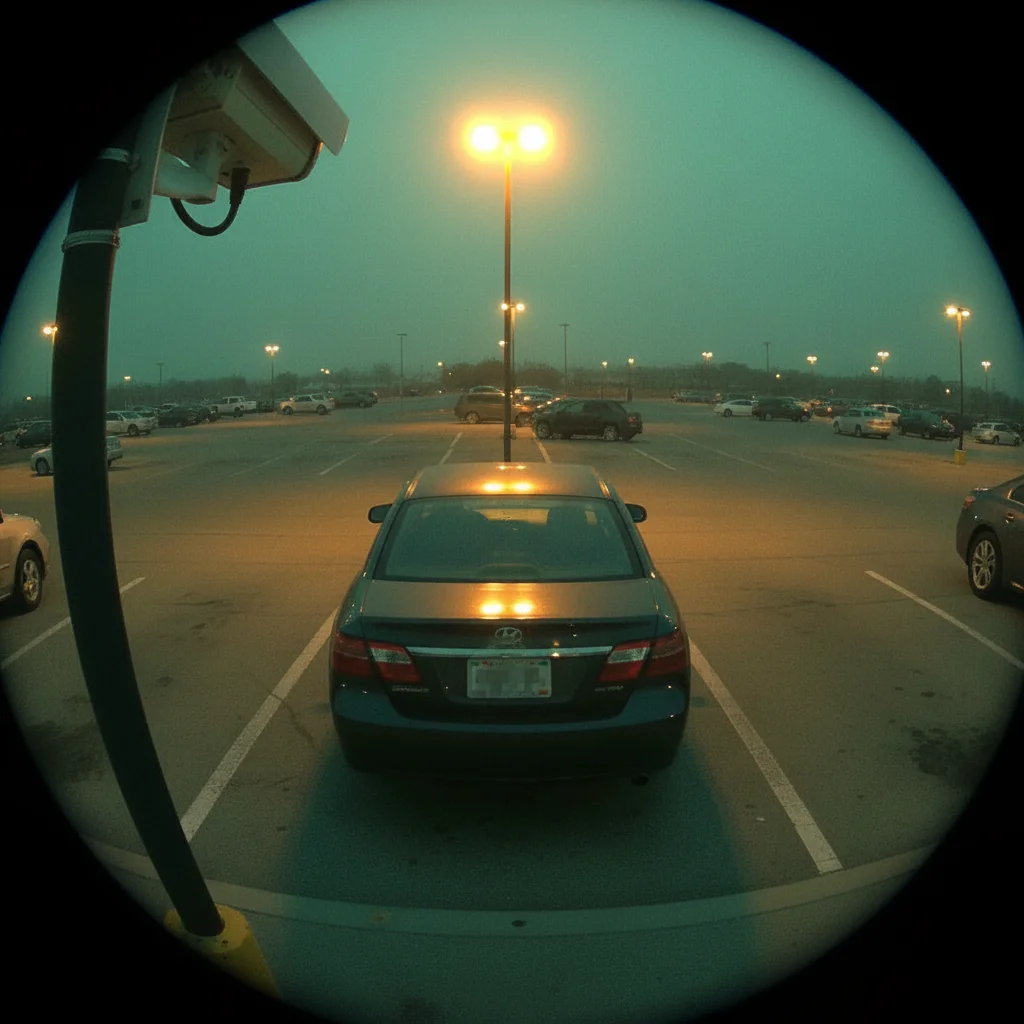 Same CCTV still after AI enhancement, license plate sharper and noise reduced