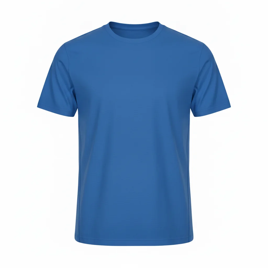 Same tee in cobalt blue with collar and seams preserved