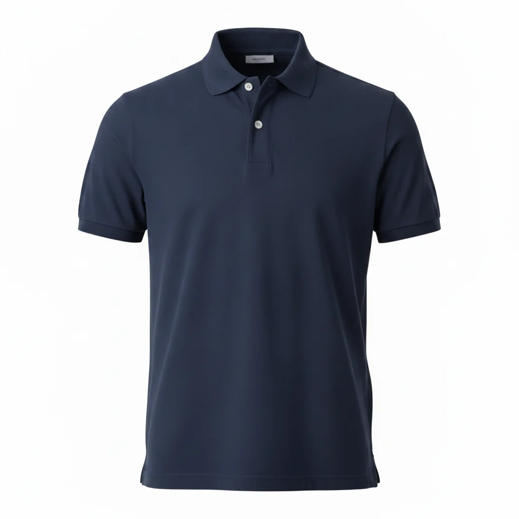 Same polo in navy with collar structure and button placket preserved