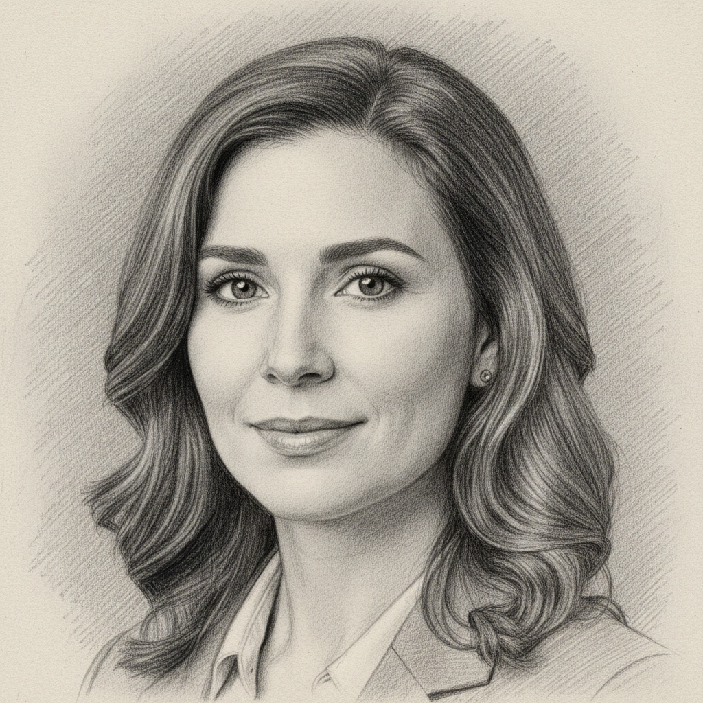 Same portrait converted to detailed pencil sketch with realistic shading