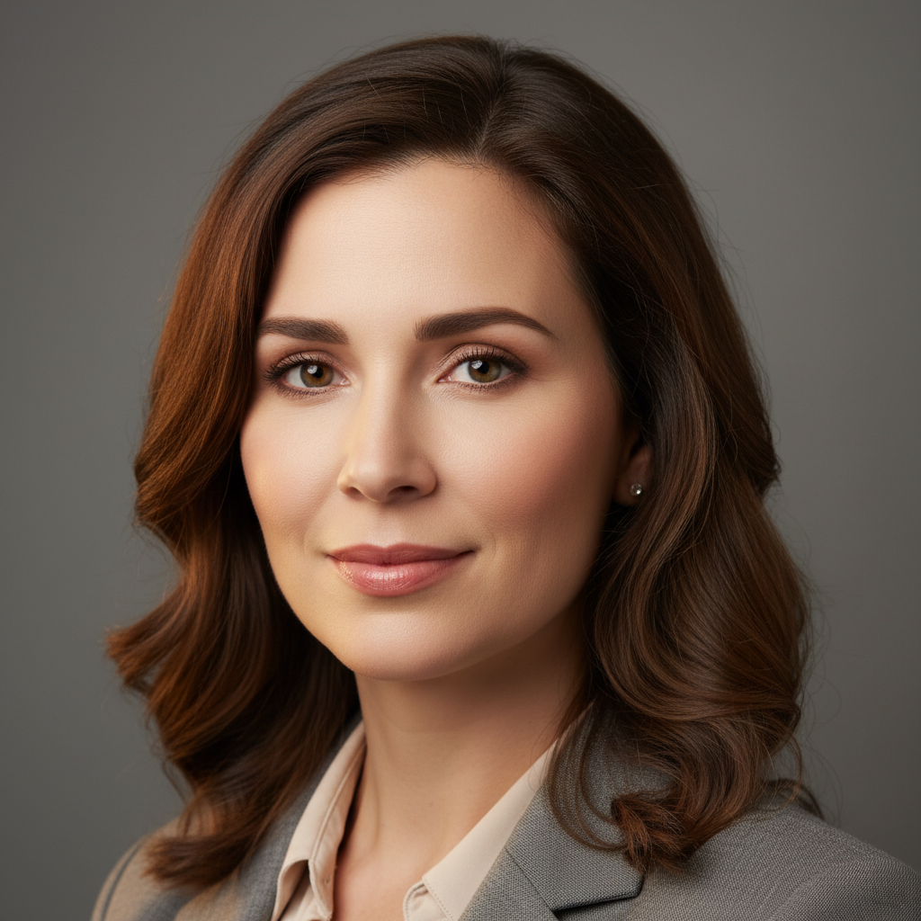 Professional portrait photo of person in blue shirt