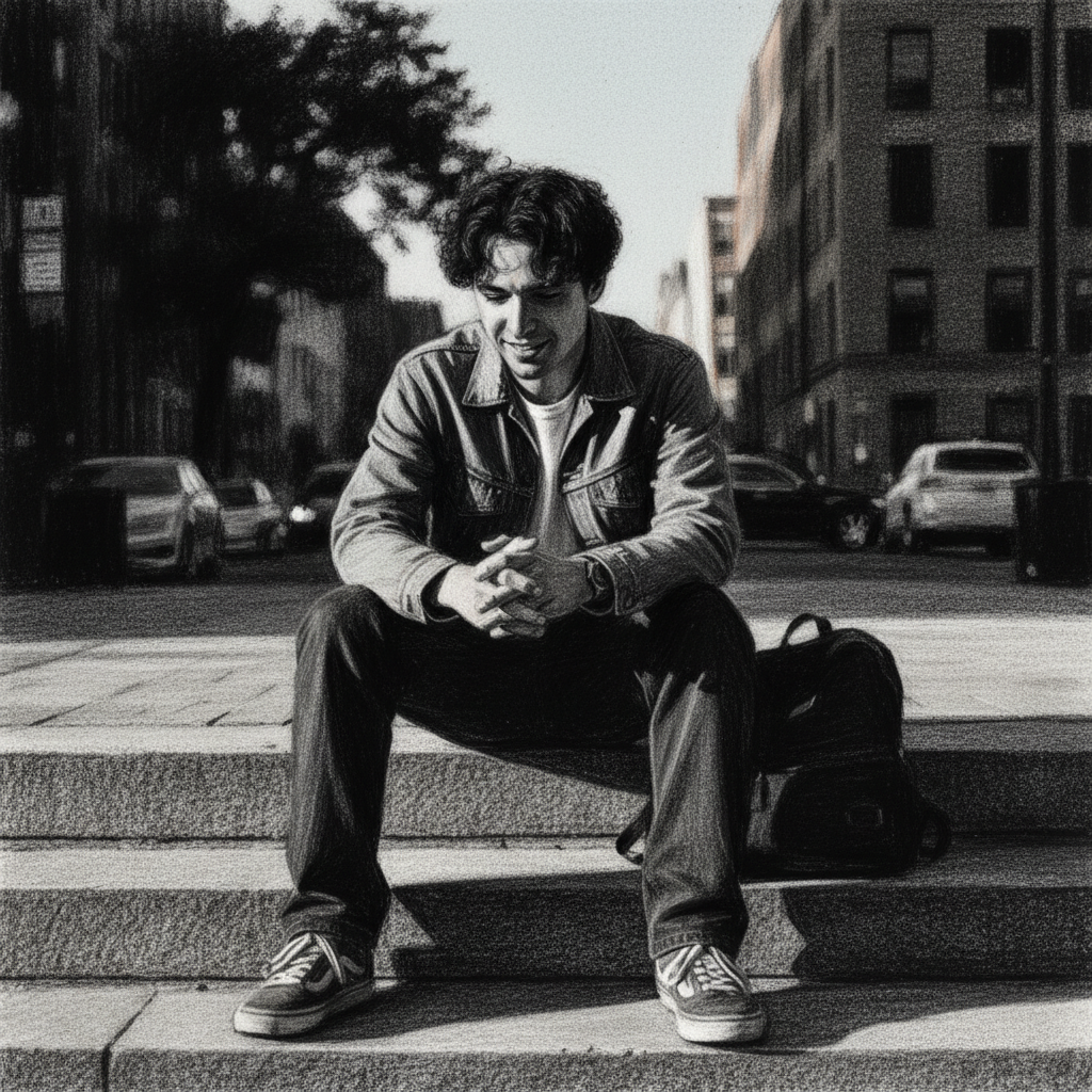 Same landscape converted to pencil drawing with artistic shading