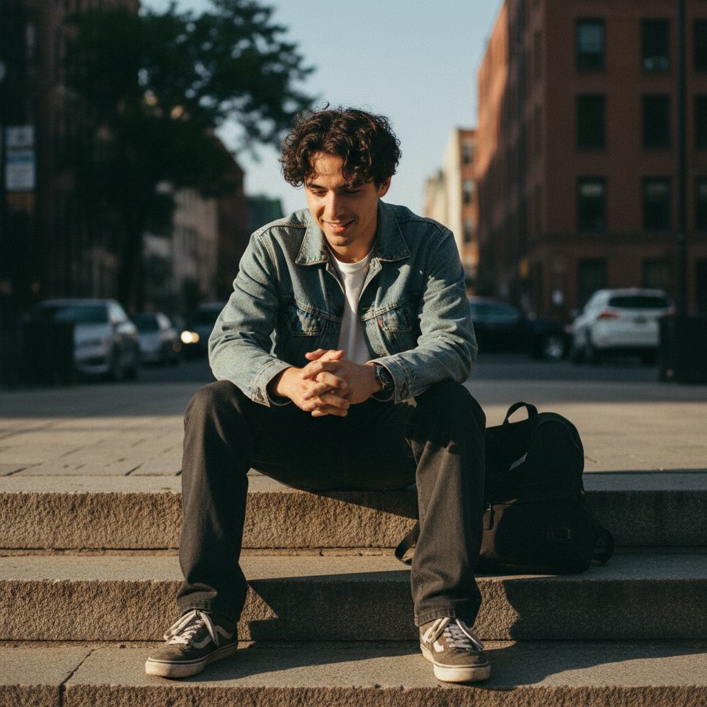 Mountain landscape with red barn and tree