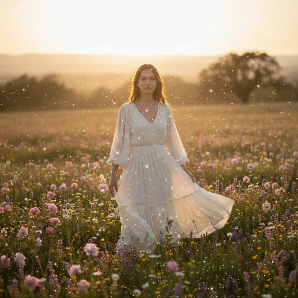 Same portrait with golden sparkles creating magical atmosphere