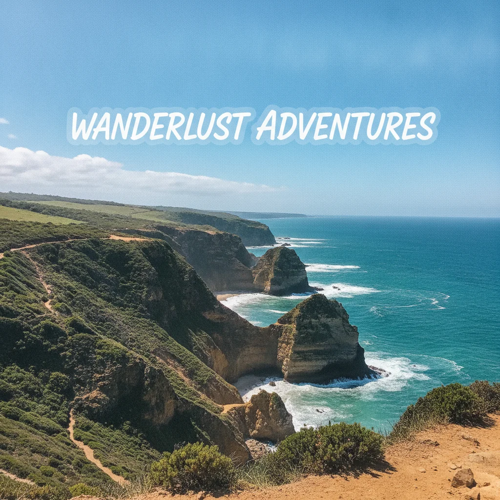 Coastal landscape photo with white Instagram text sticker across the upper portion