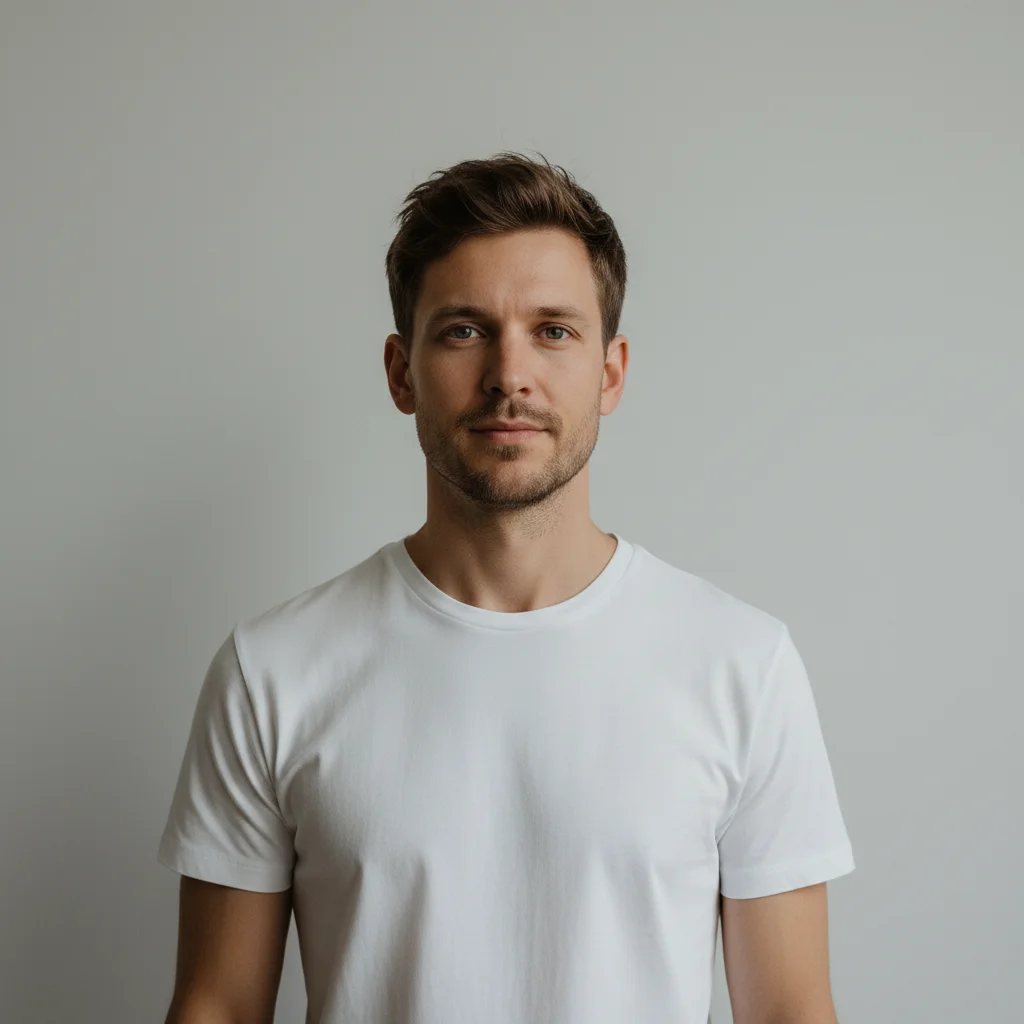Man in plain white t-shirt