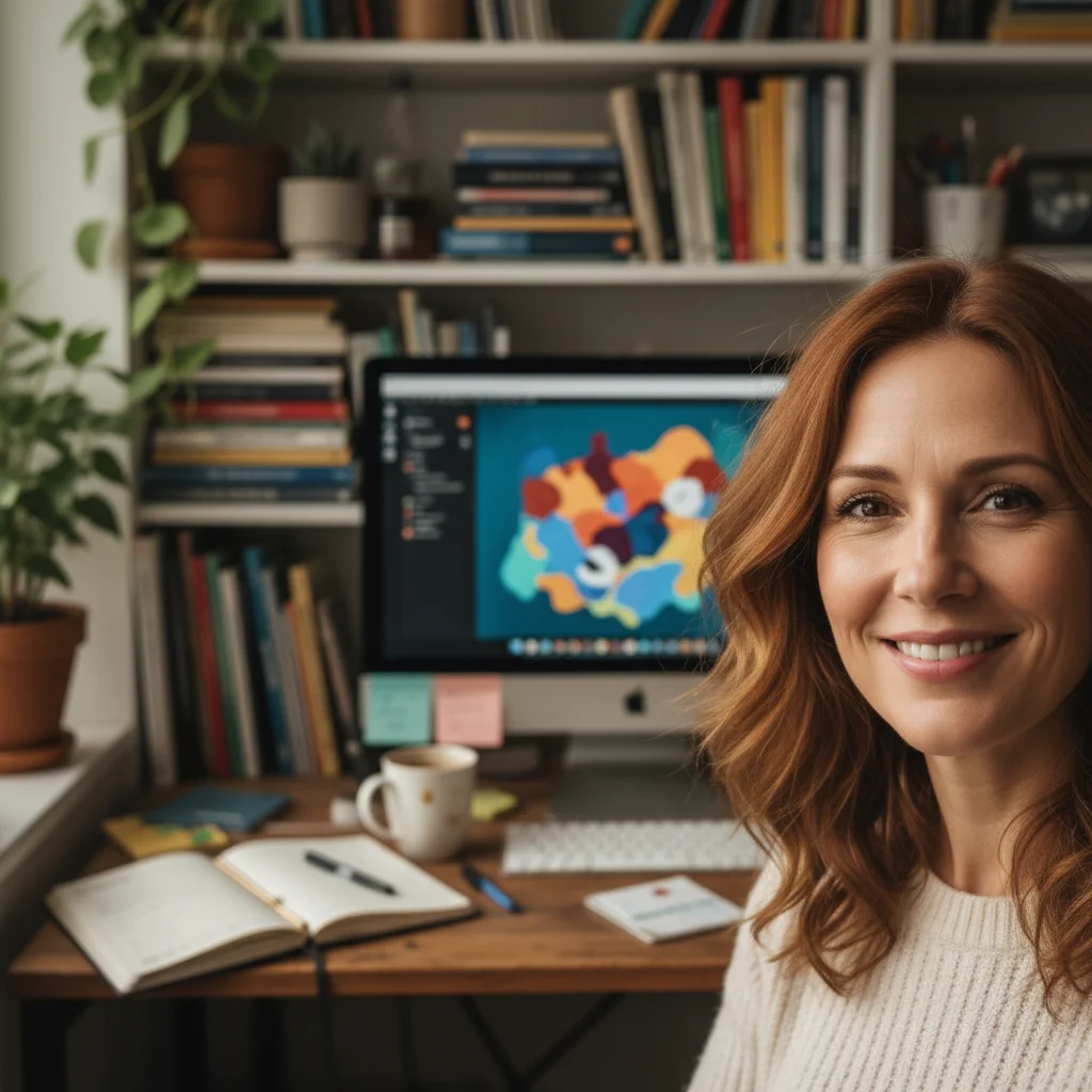 Guest headshot with cluttered home background
