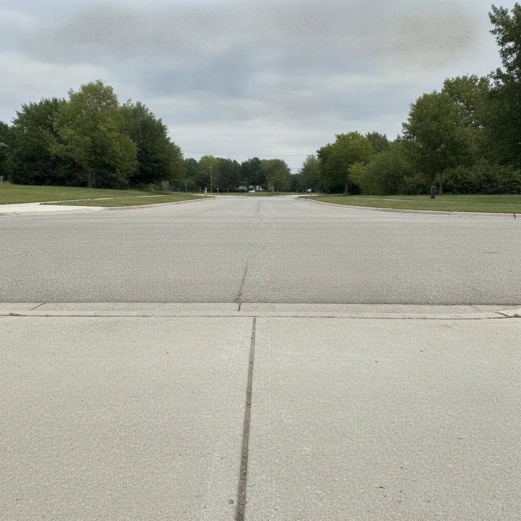 Same sidewalk with trash cans removed and clean pavement restored