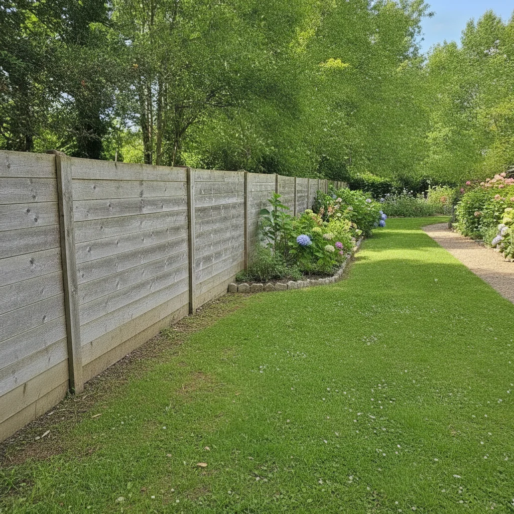 Same garden with recycling bins removed and fence and lawn restored