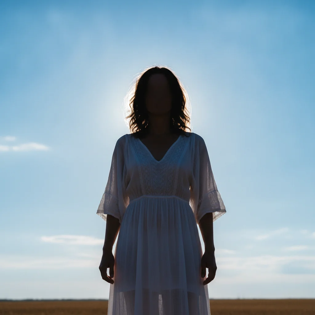 Backlit outdoor portrait with underexposed dark face against bright sky