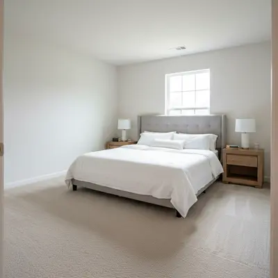 After: Vacant bedroom → primary bedroom staging