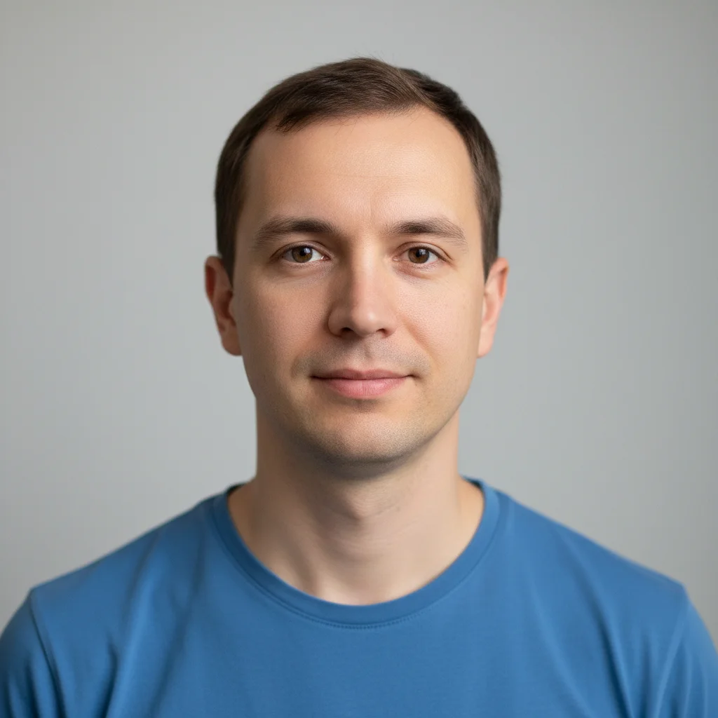 Standard office headshot of a man in a blue shirt