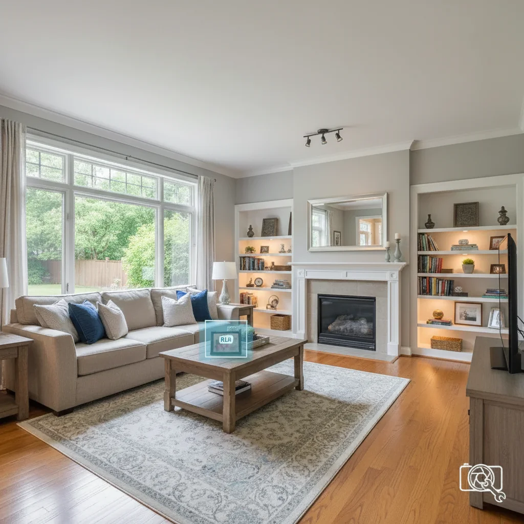 Same room with balanced lighting and warm natural ambiance