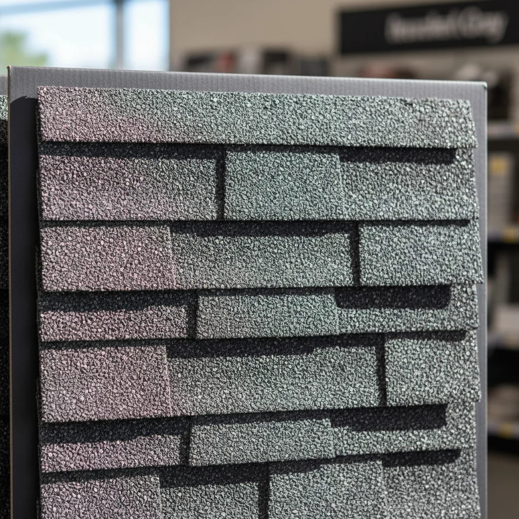 Slate gray architectural shingle swatch from roofing manufacturer