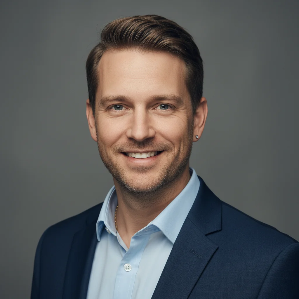 Man with brown hair in a professional headshot