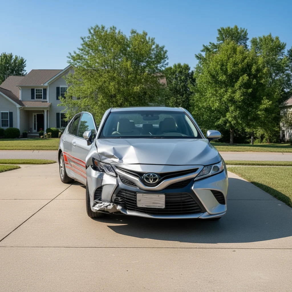 Same car with AI-added dent and scrape for April Fools prank