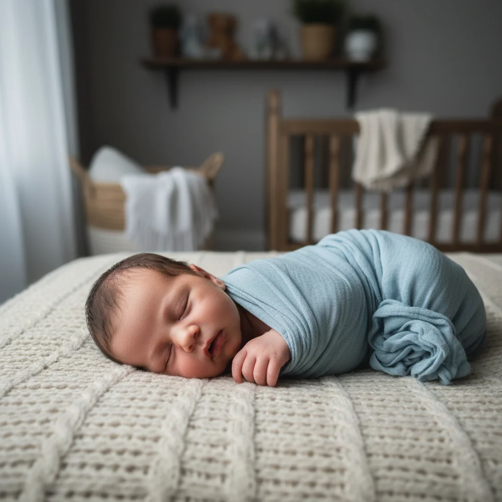 Happy baby with distracting living room behind