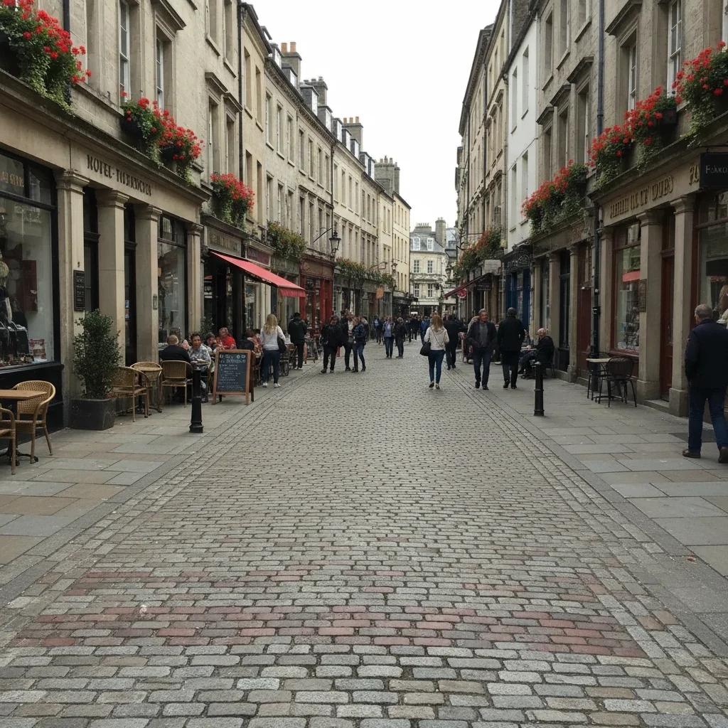 Same street with all construction elements removed, clean scene