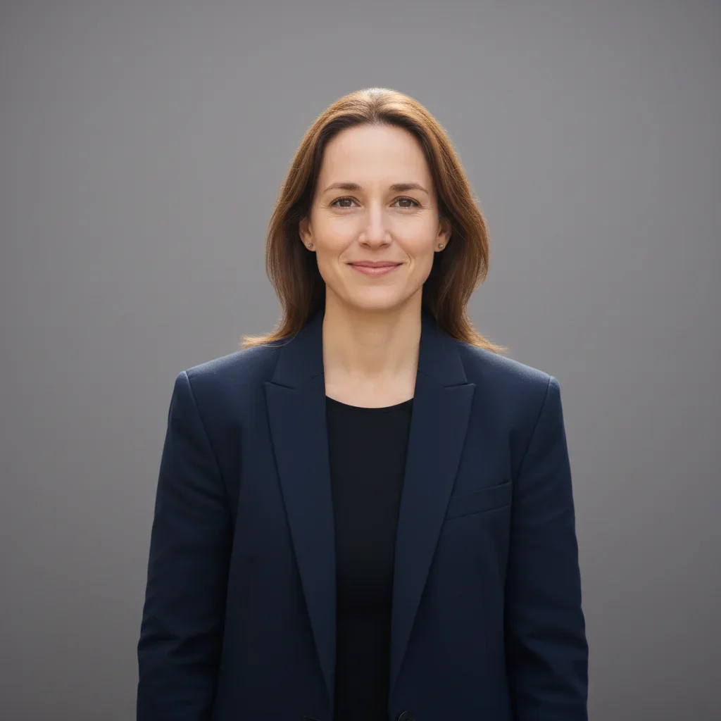 Same woman with a clean studio background and professional headshot lighting