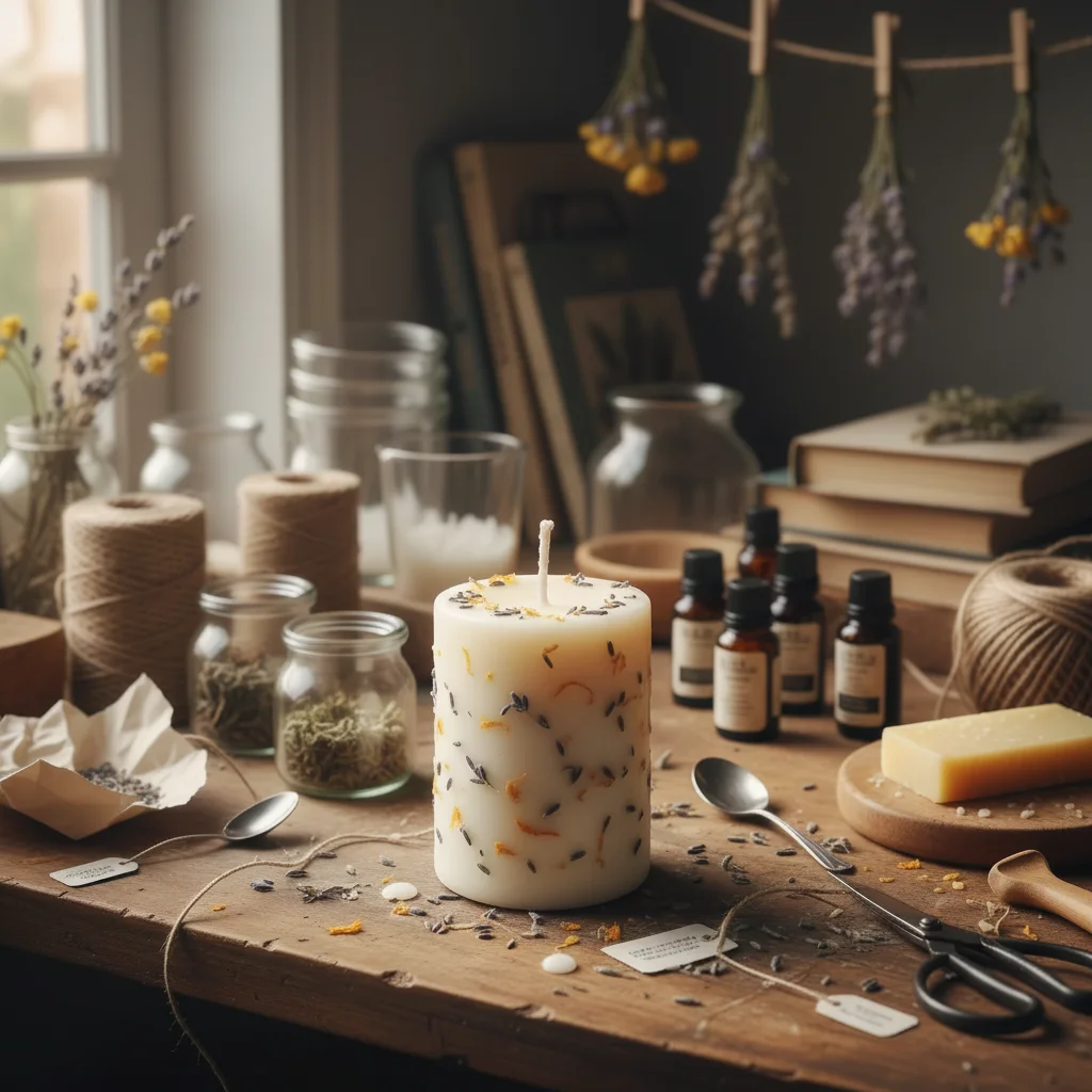 Same candle with softly blurred background, product stands out