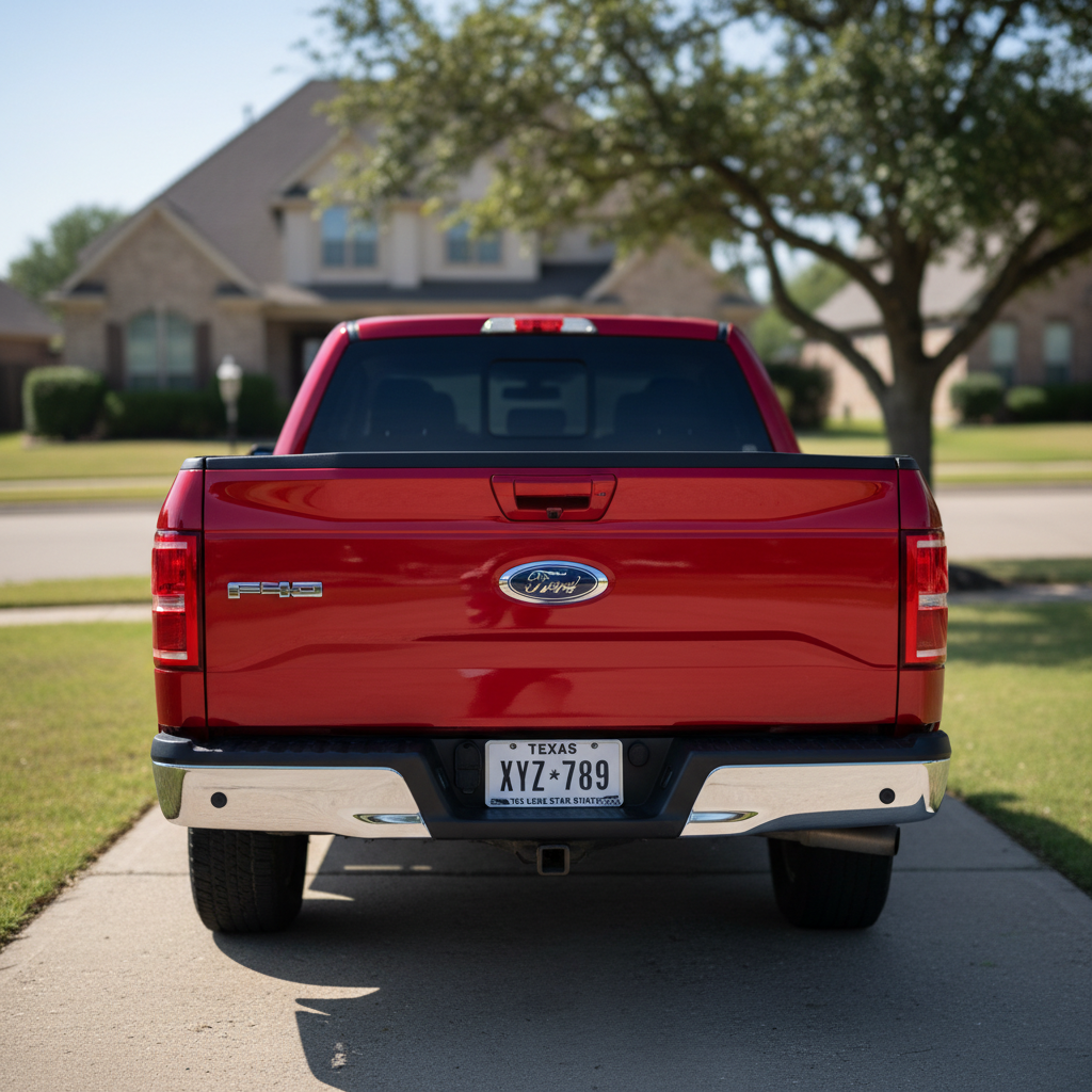 Camion pickup rosso retro che mostra targa bianca chiara