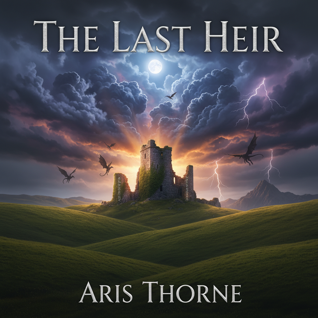 Landscape with castle ruins and boring gray sky