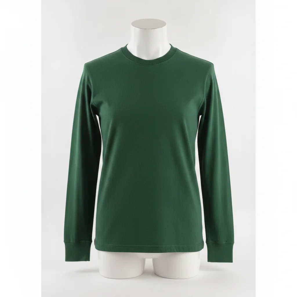 Same shirt in forest green with identical ribbing and seam lines preserved