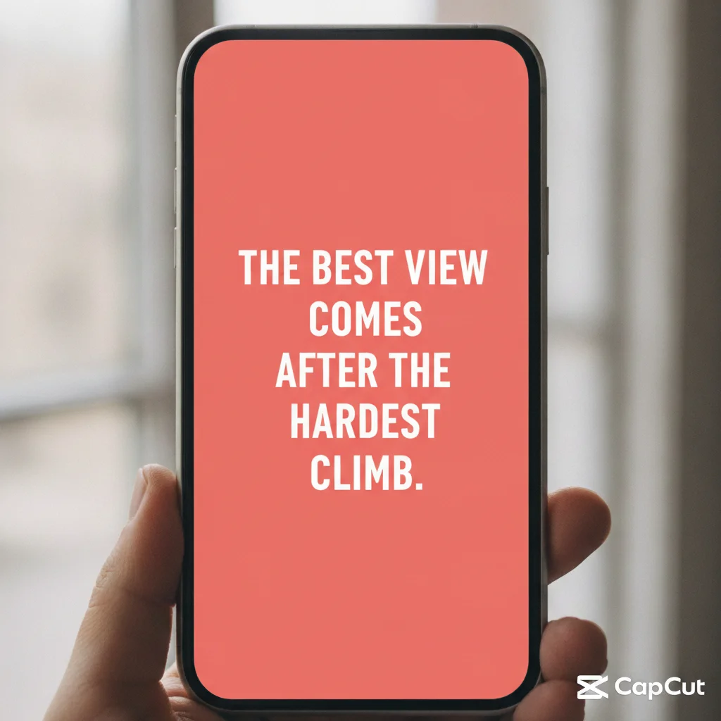 CapCut quote template with solid coral pink background and small white wordmark watermark in bottom right corner