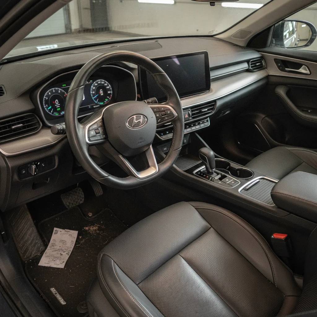 Dim car interior before AI edit