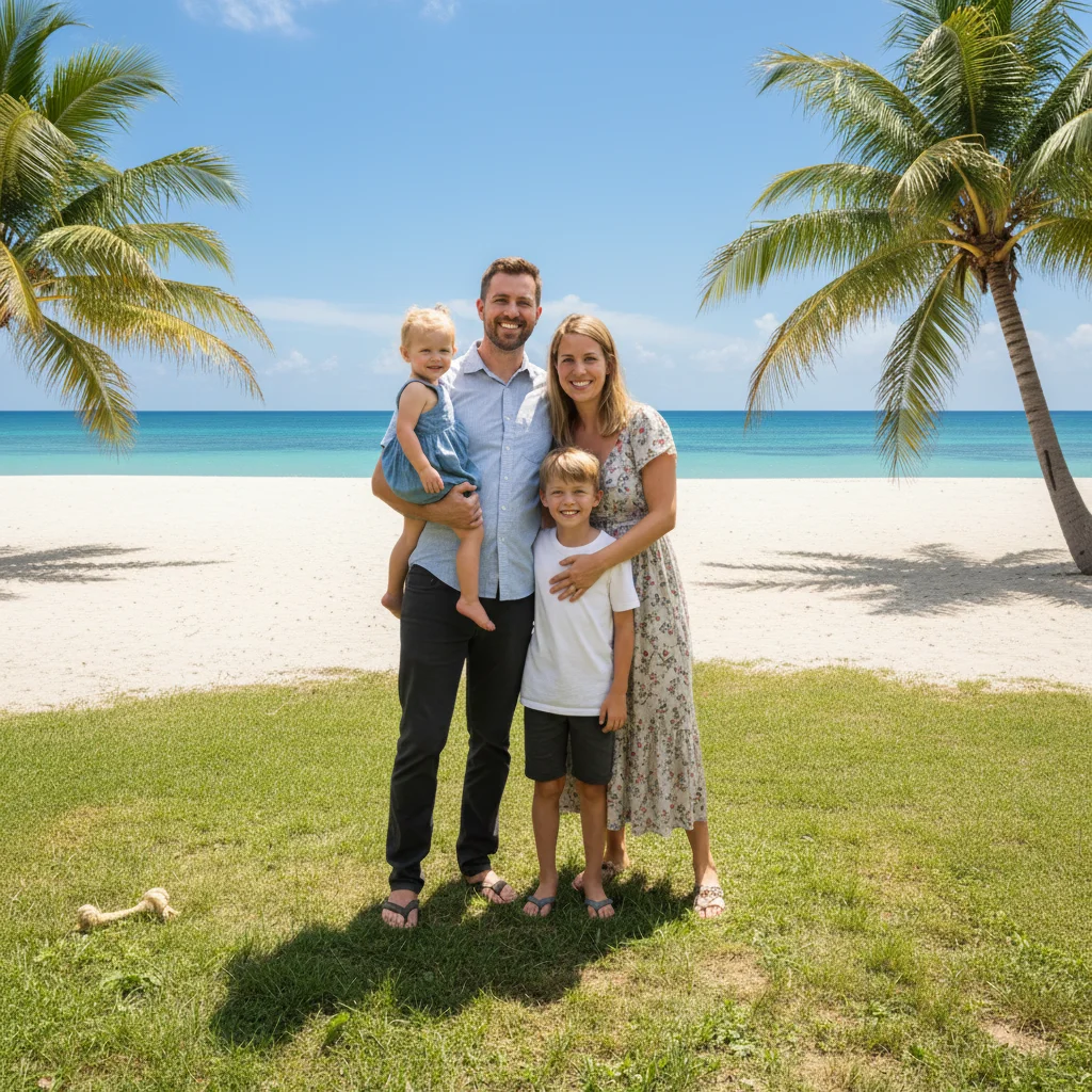 Same family now appearing at tropical beach