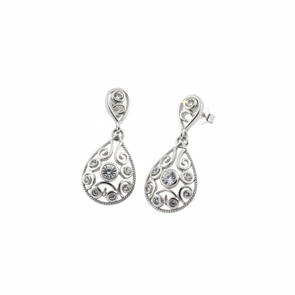Same earrings on pure white background with reflections preserved