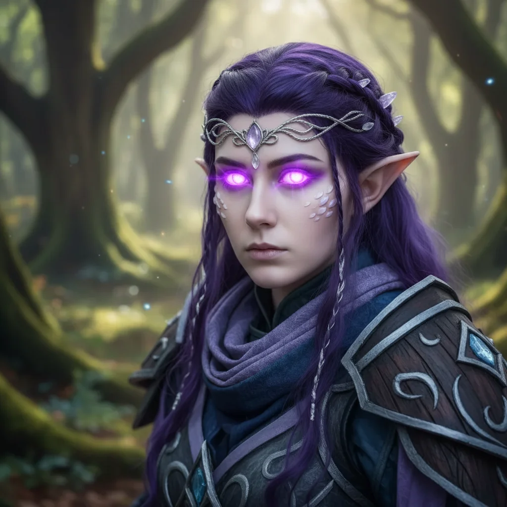 Same cosplayer with glowing violet purple eyes