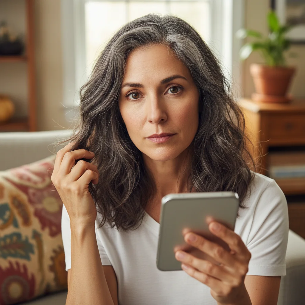 Woman with visible gray and silver hair