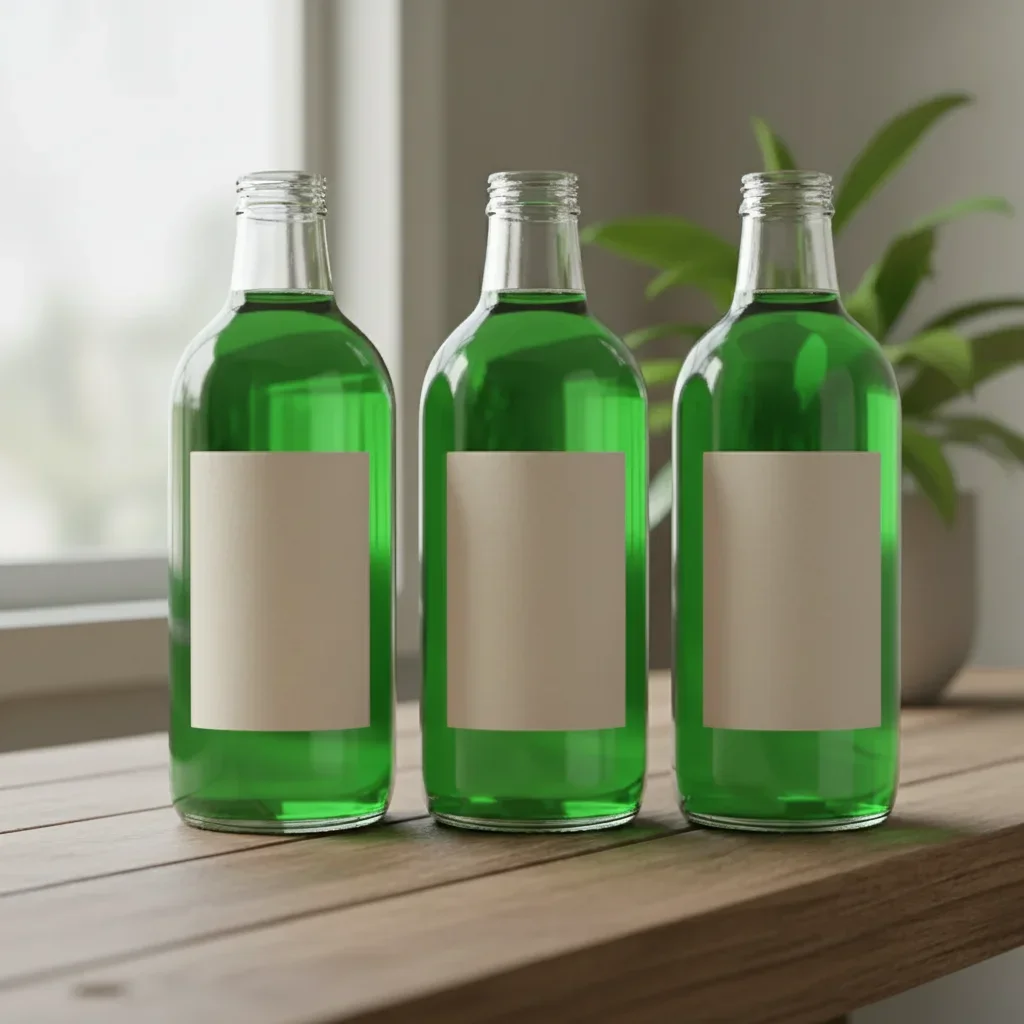 Same bottles with the liquid color changed to green