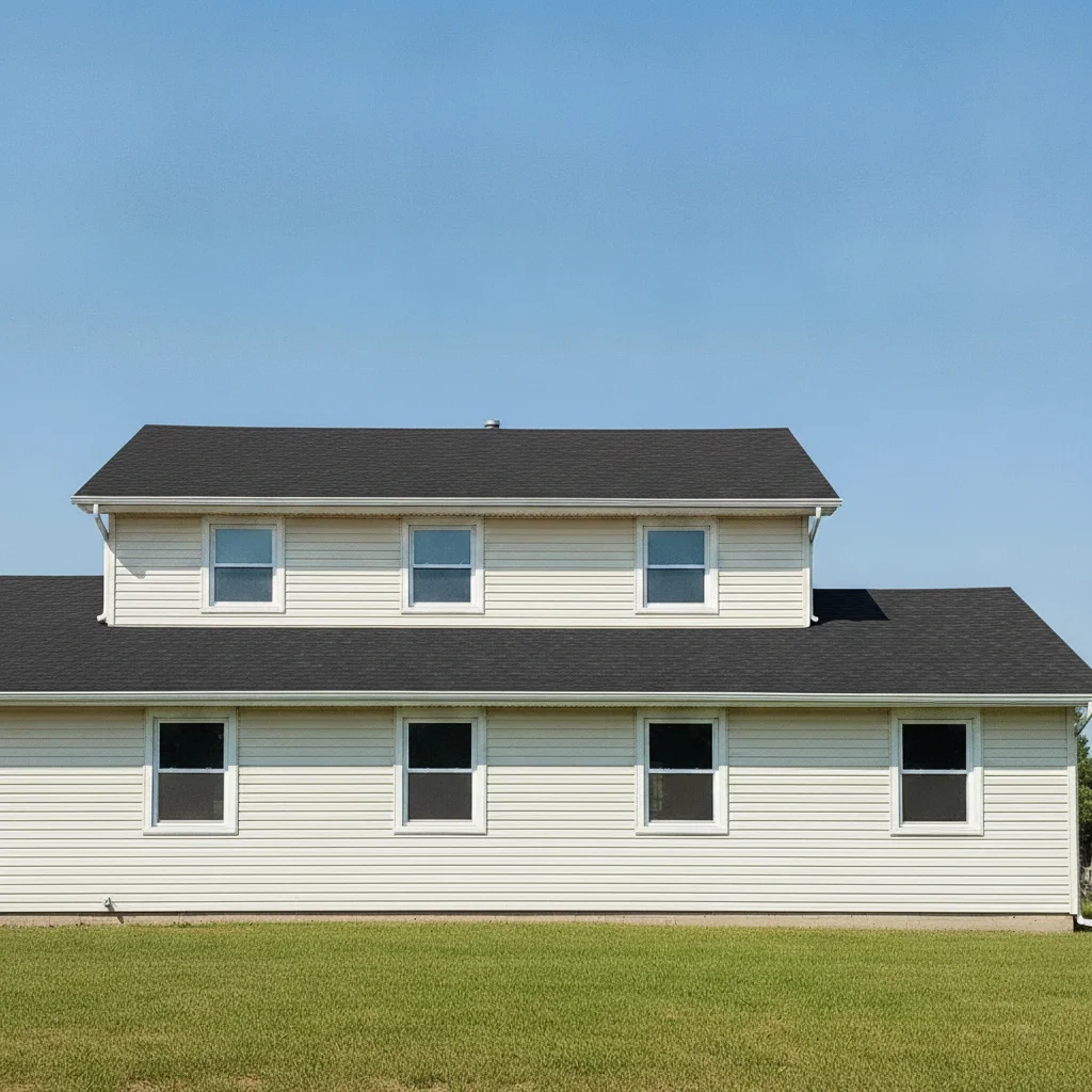 The same house with the roof recolored to charcoal black