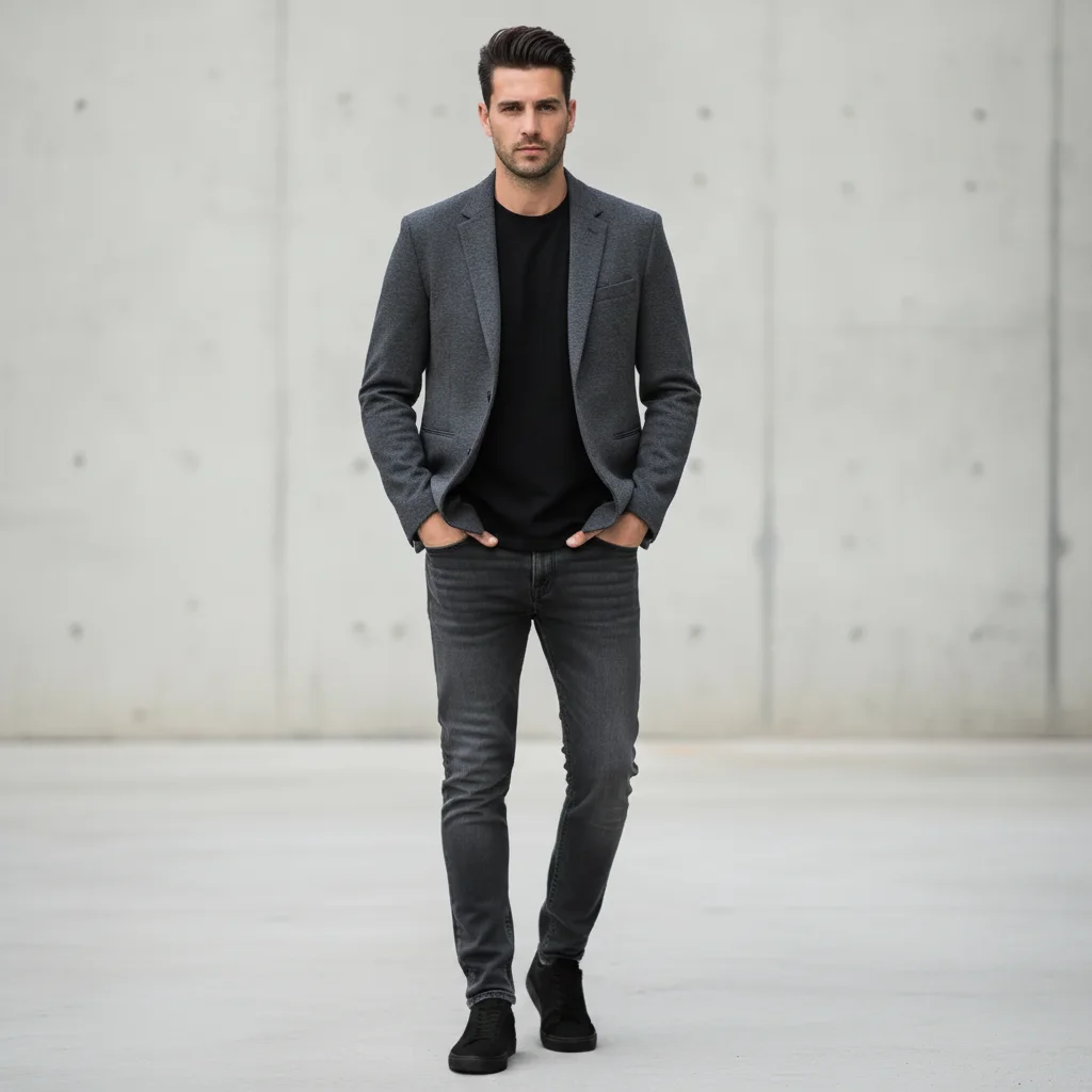 Same man with sneakers recolored to all-black