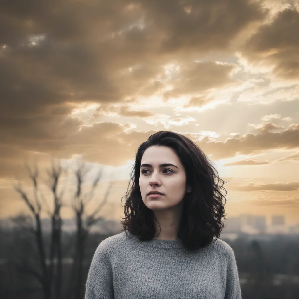 Same portrait with dramatic golden clouds in background