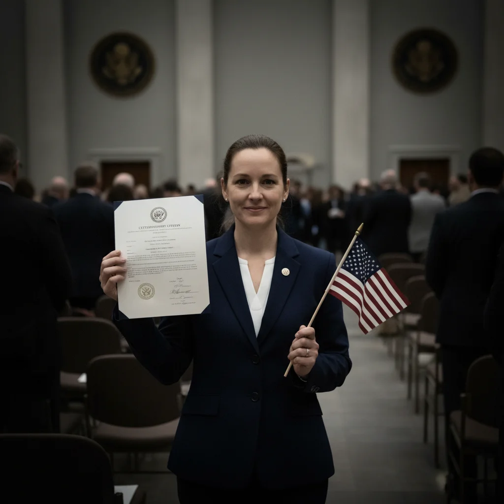 Citizenship photo with dull American flag colors and dark faces