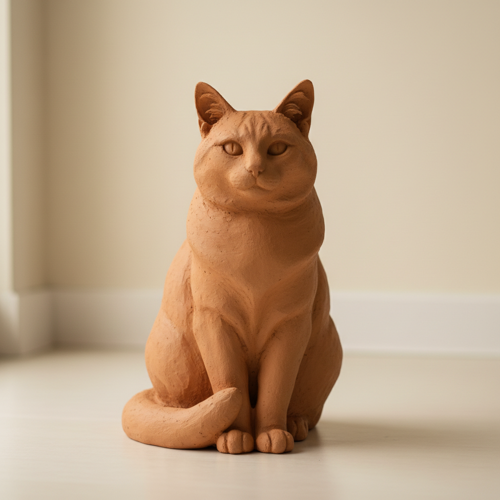 Same cat as terracotta clay sculpture render