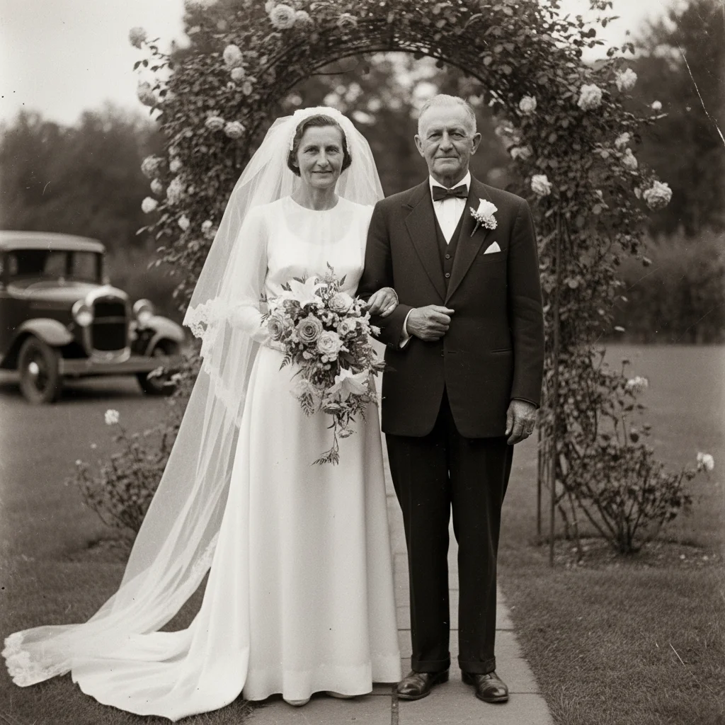 Black and white 1930s wedding photograph