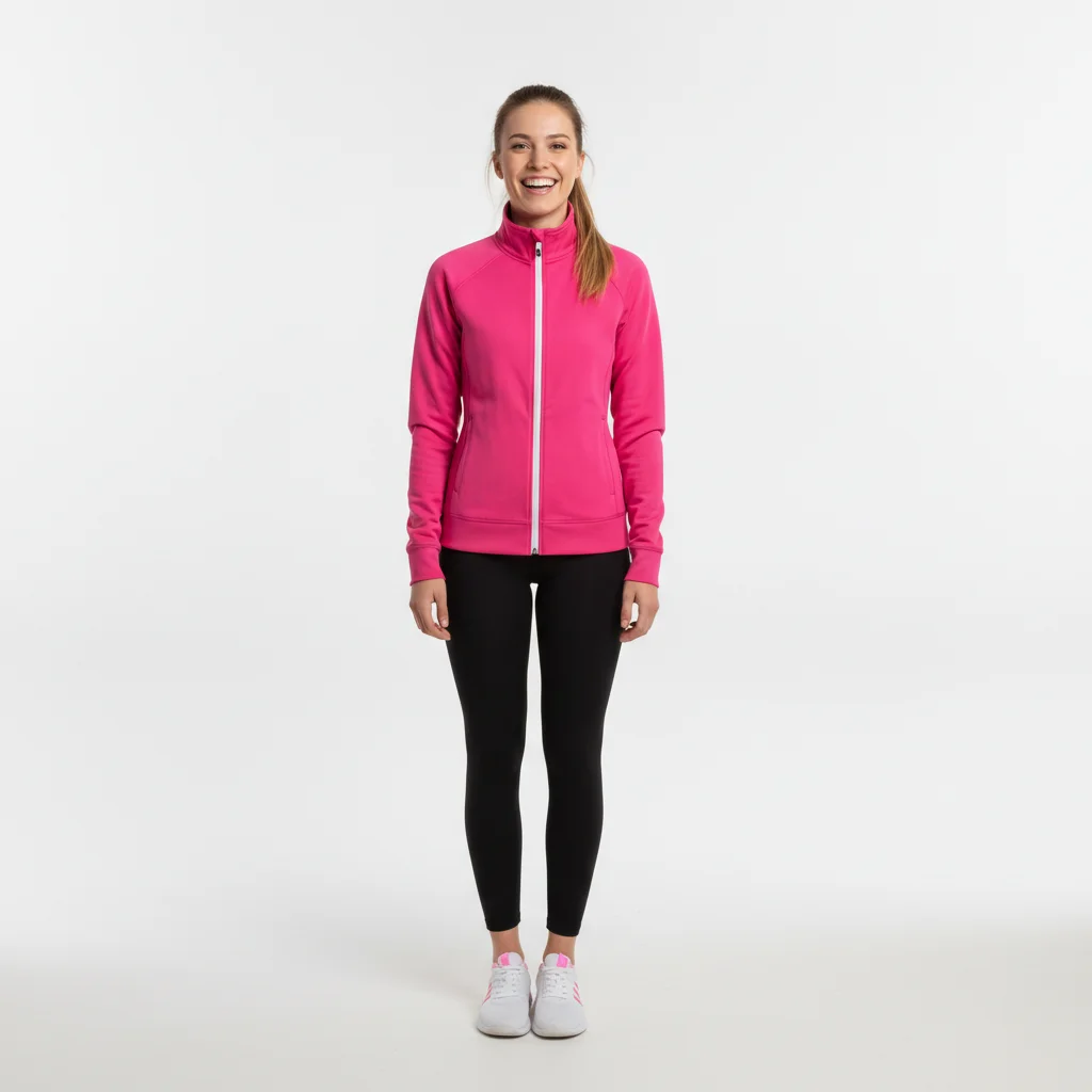 Woman in a bright pink jacket to be added to the group