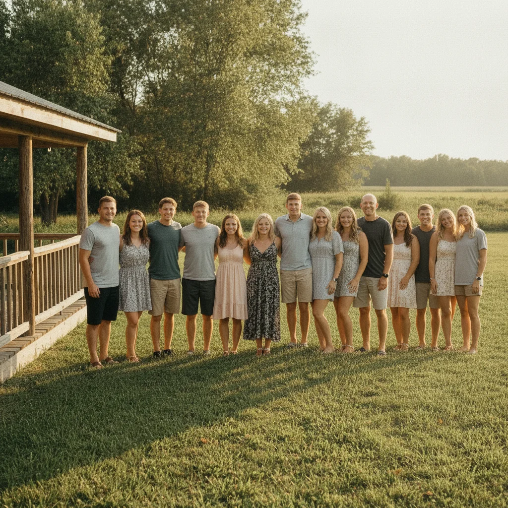 All nine family members combined into one complete reunion photo